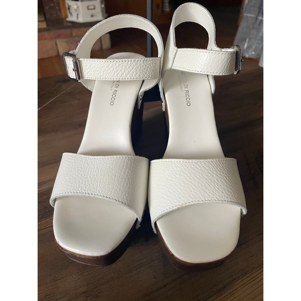 Christian Di Riccio White Adjustable Ankle Strap Sandal Wedges